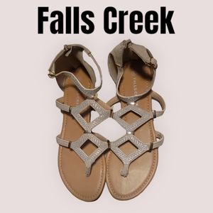 Falls Creek women's Sandals,Size 9,tan/clear rhinestones,Zipper back clo…